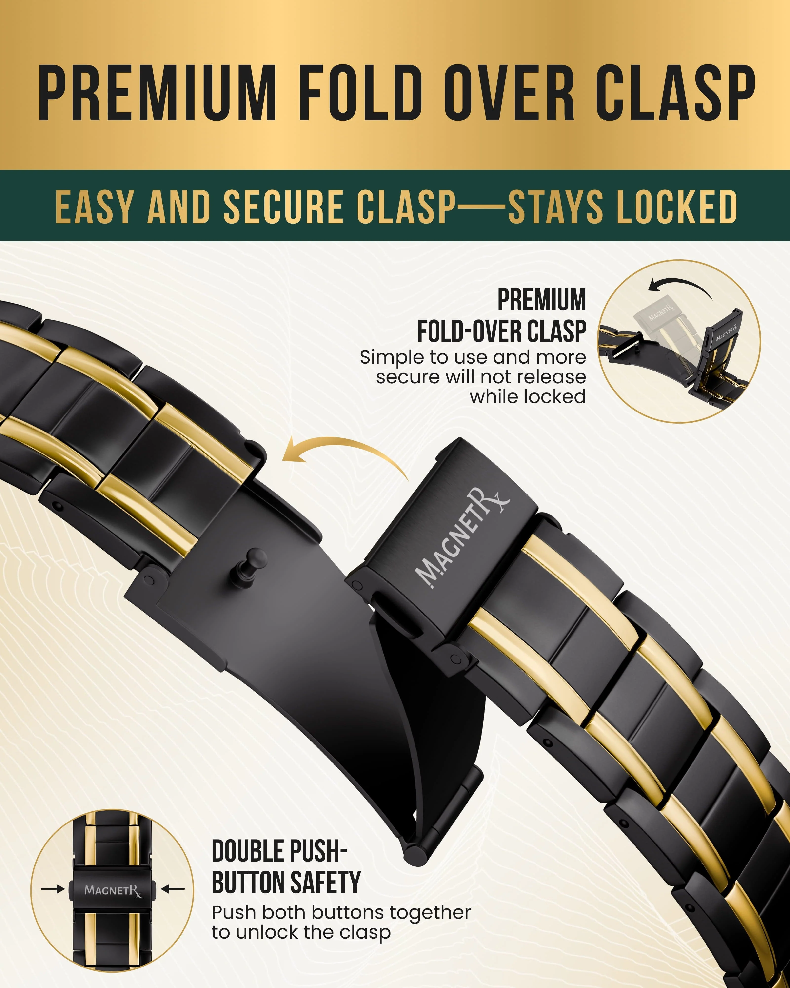 3x Strength Titanium Magnetic Bracelet for Men (Black & Gold) - Image 5