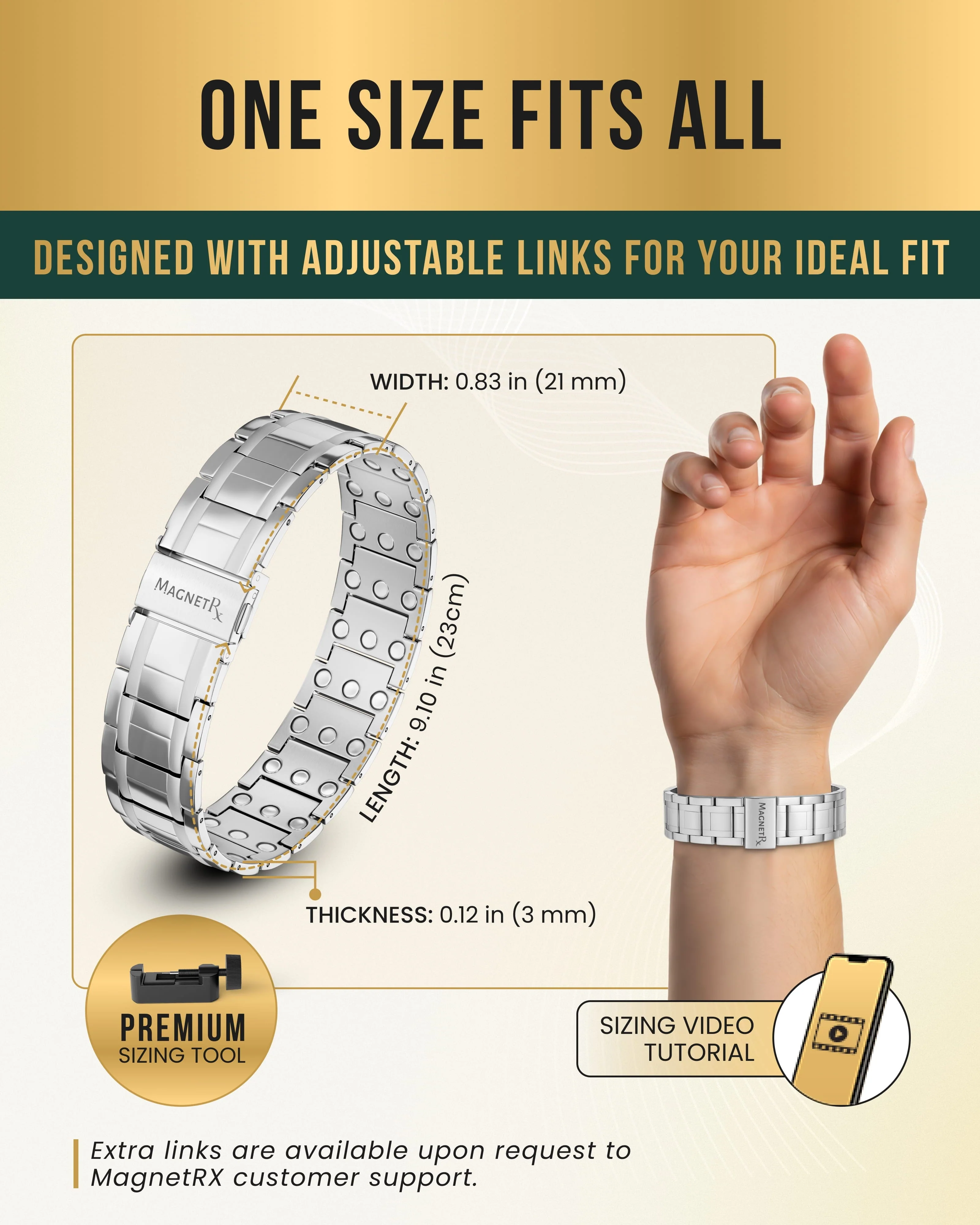 3x Strength Titanium Magnetic Bracelet for Men (Silver) - Image 6