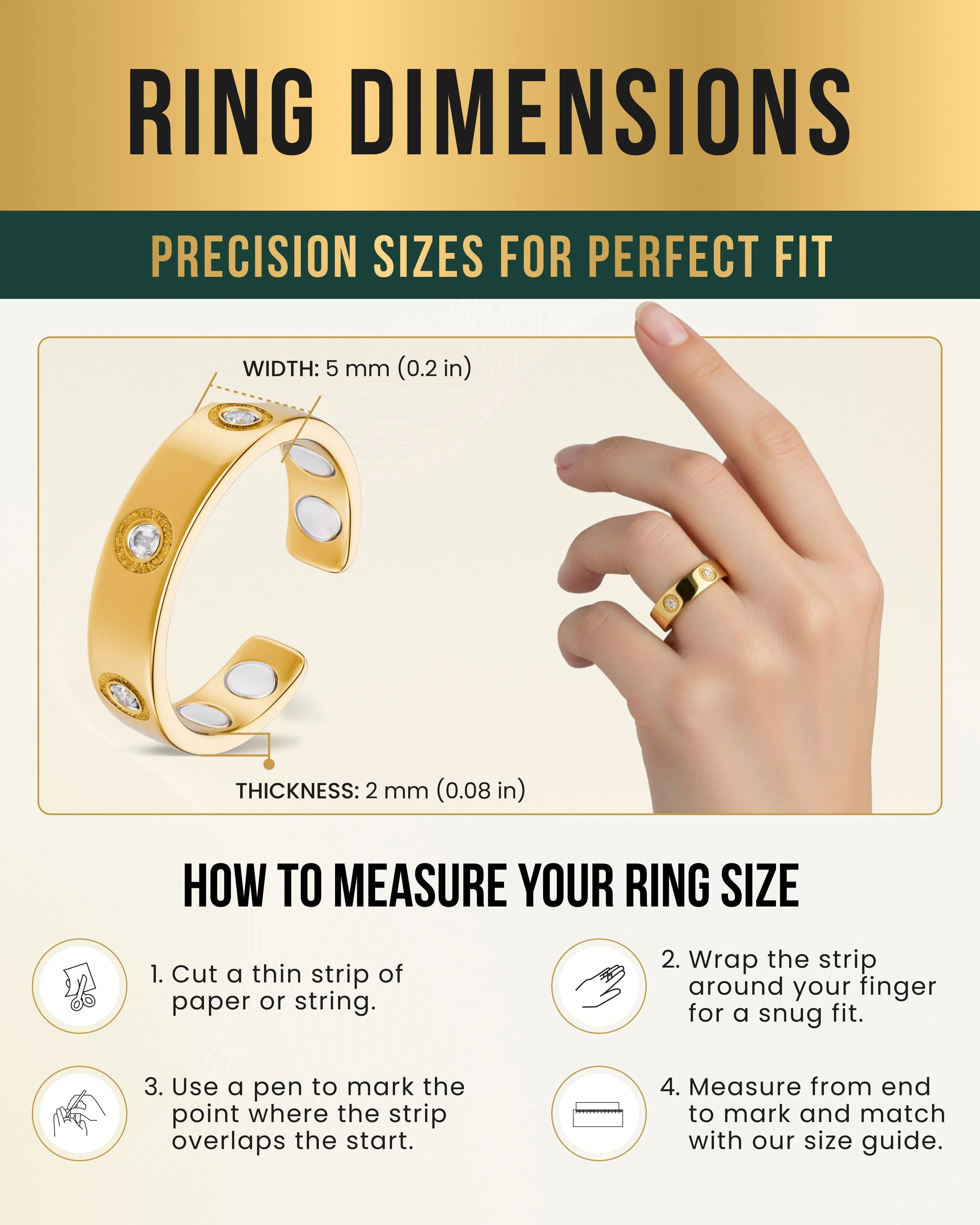 Crystal Magnetic Therapy Ring (Gold) - Image 4
