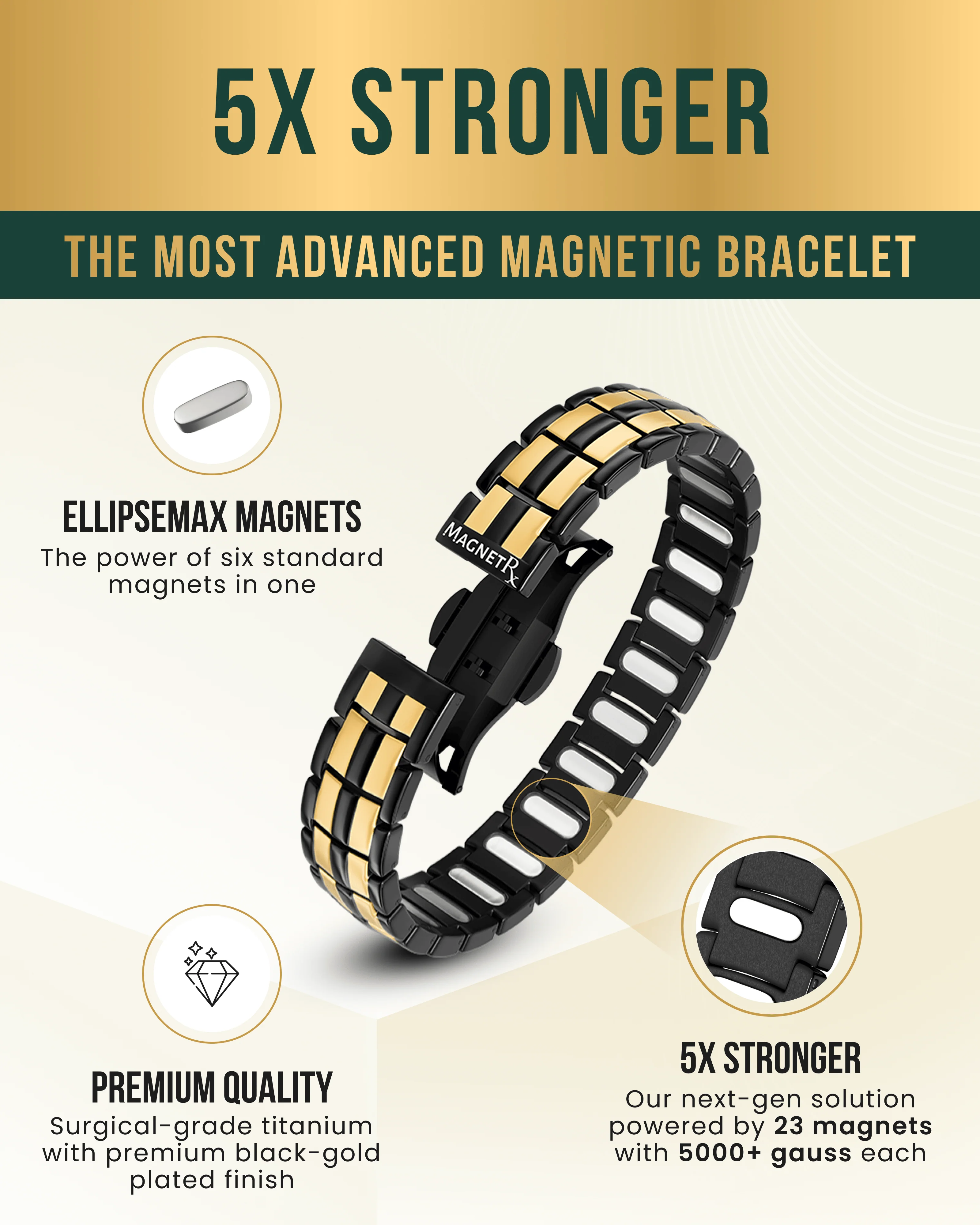 EllipseMAX Magnetic Bracelet for Men (Black & Gold) - Image 3