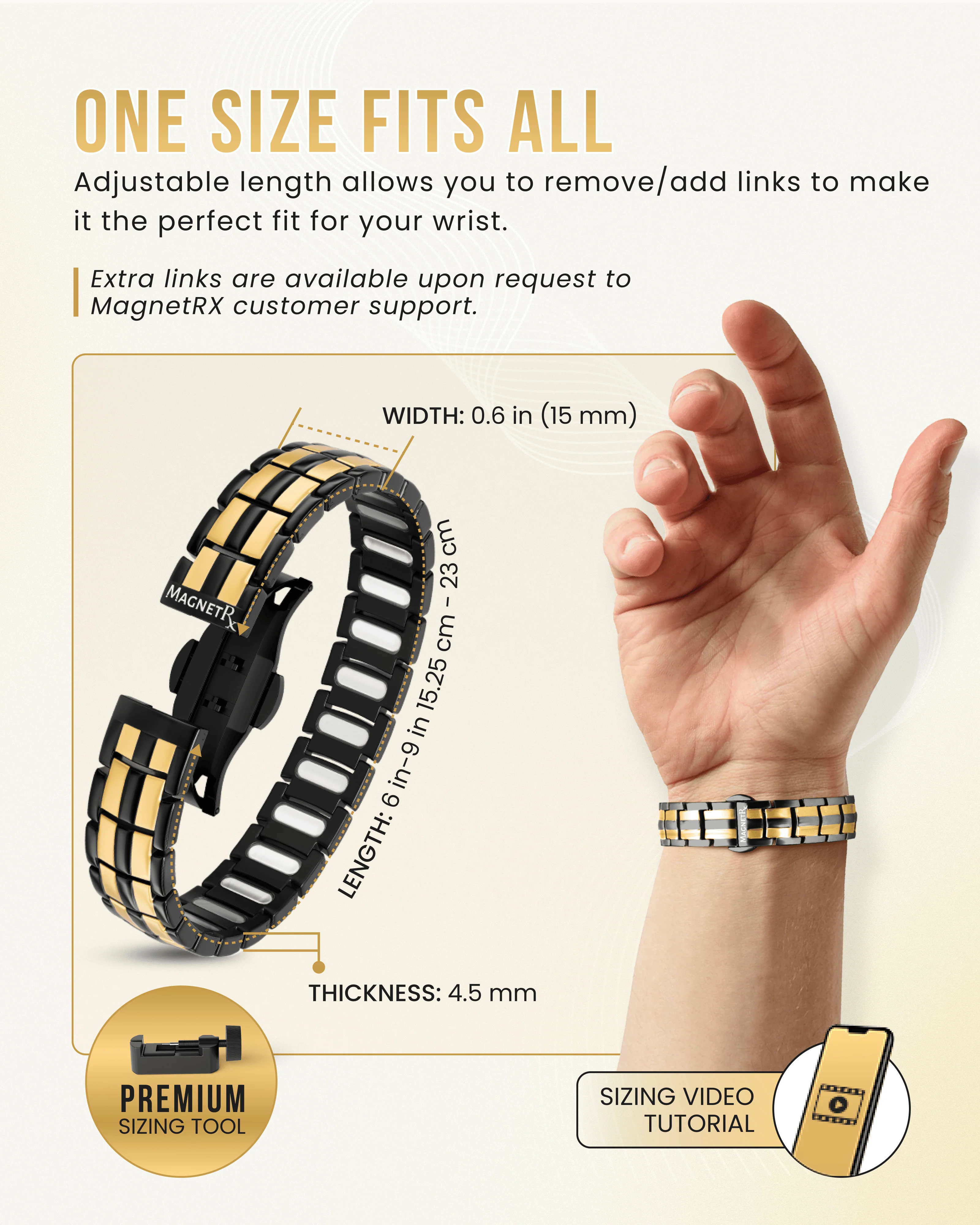EllipseMAX Magnetic Bracelet for Men (Black & Gold) - Image 5