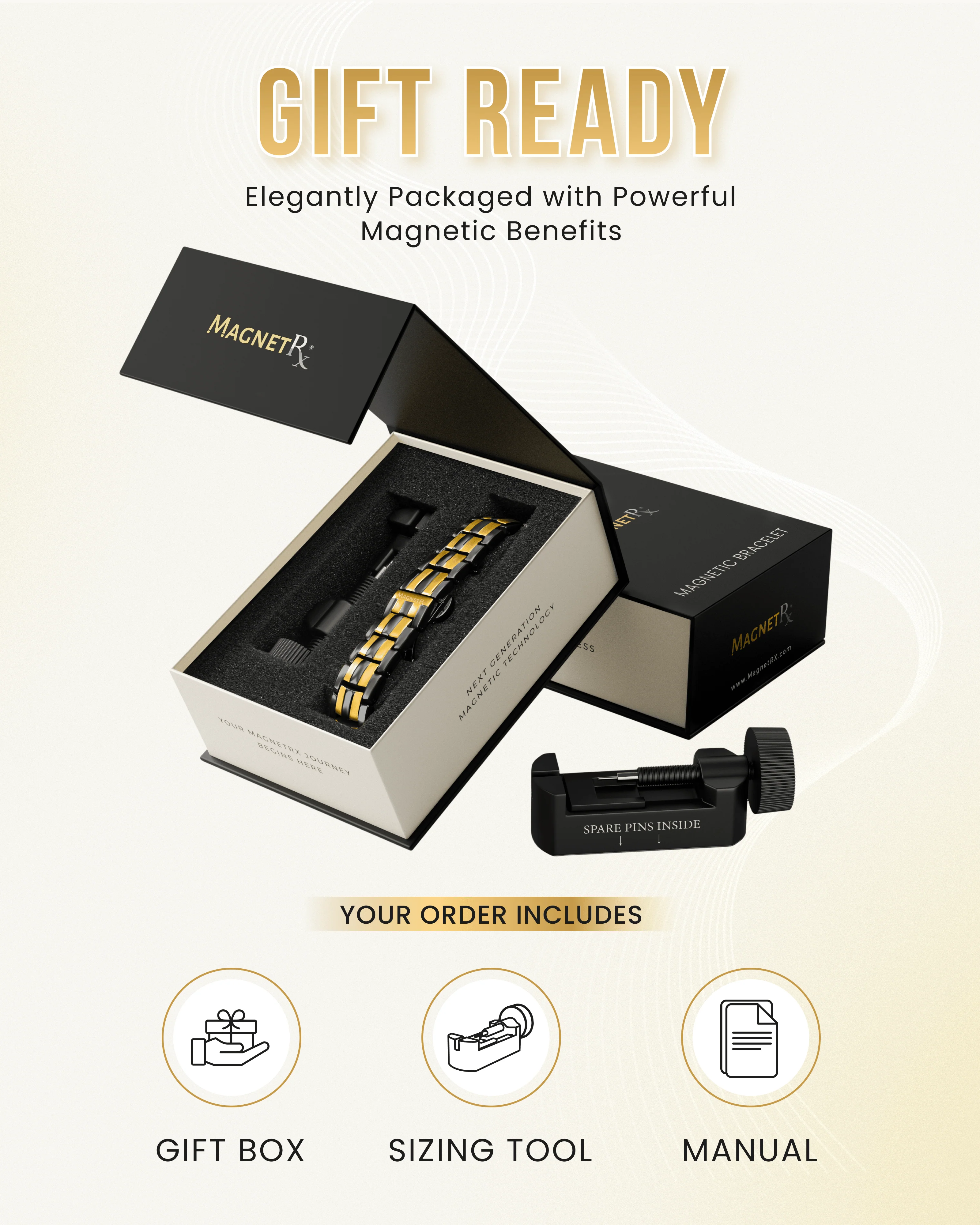 EllipseMAX Magnetic Bracelet for Men (Black & Gold) - Image 6