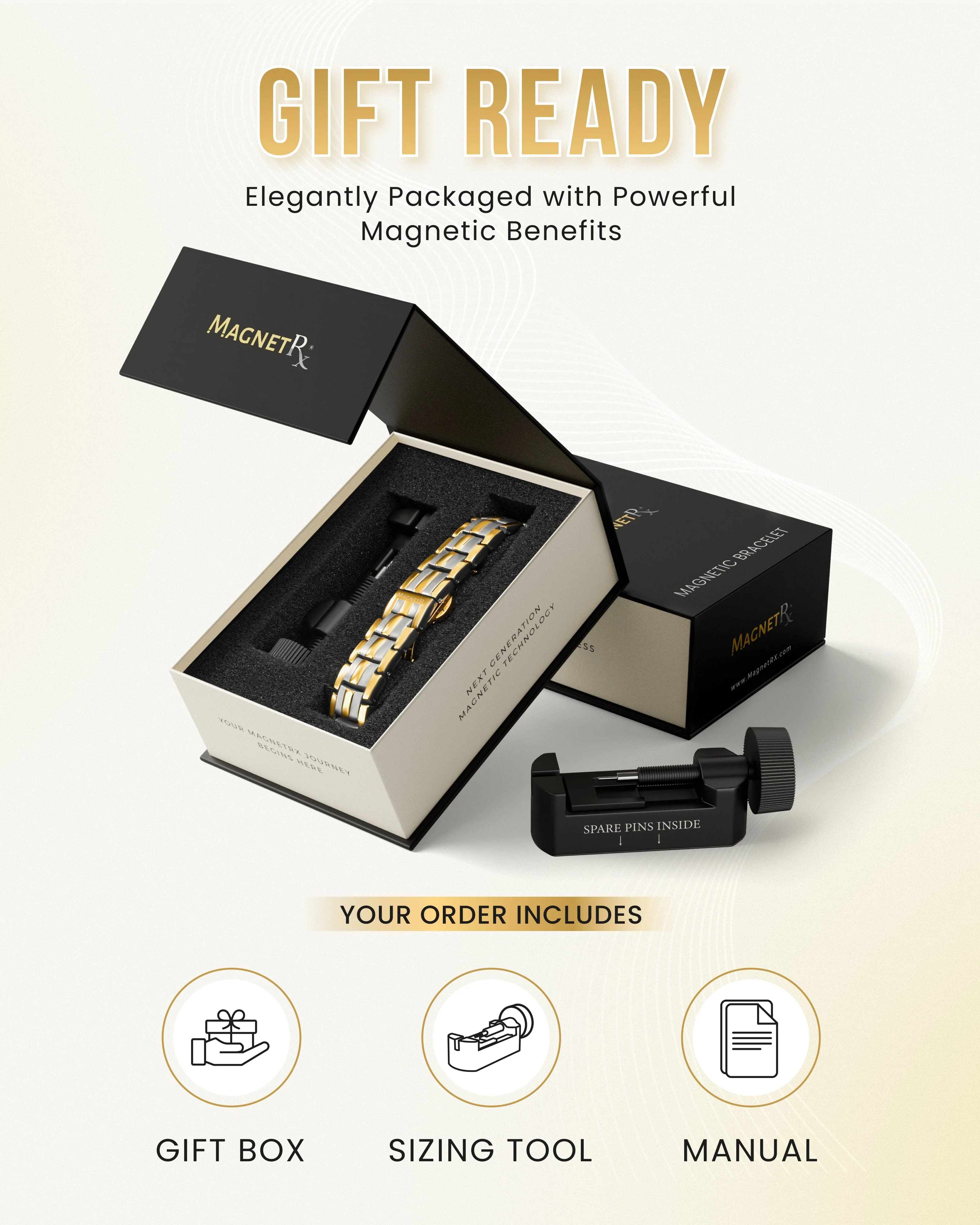 EllipseMAX Magnetic Bracelet for Men (Silver & Gold) - Image 6