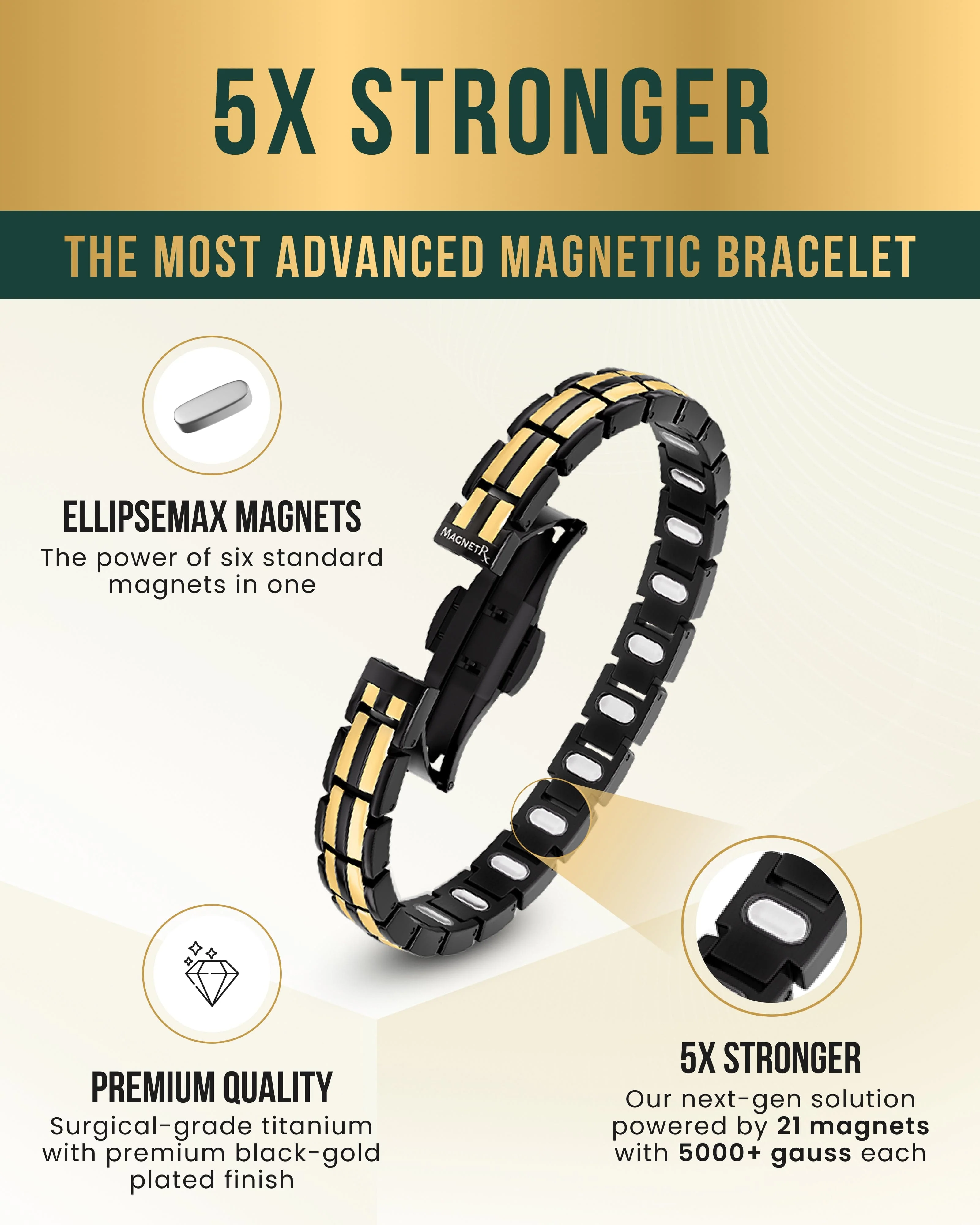 EllipseMAX Magnetic Bracelet for Women (Black & Gold) - Image 3