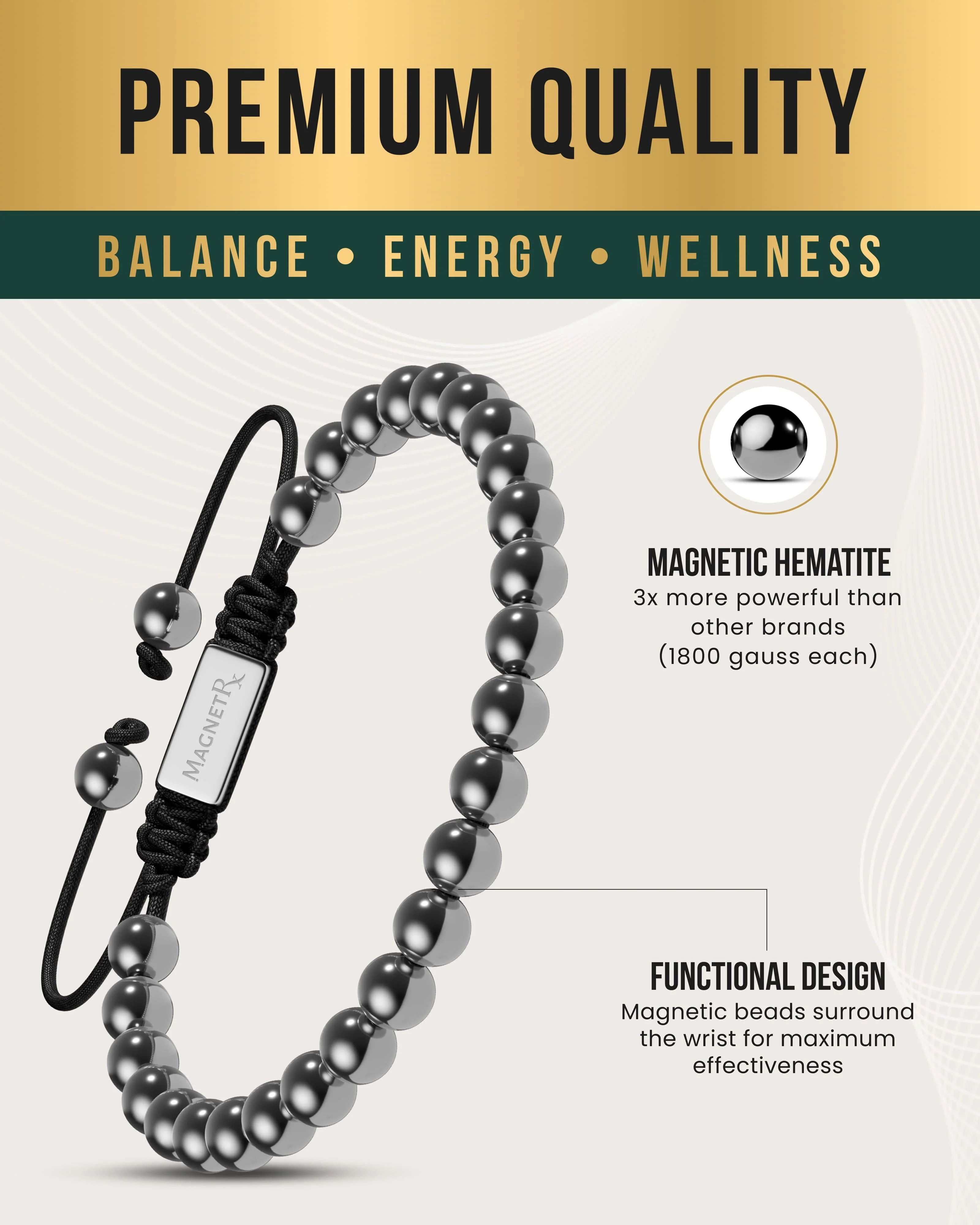 High Power Magnetic Hematite Bracelet Classic 6mm Bead - Image 4