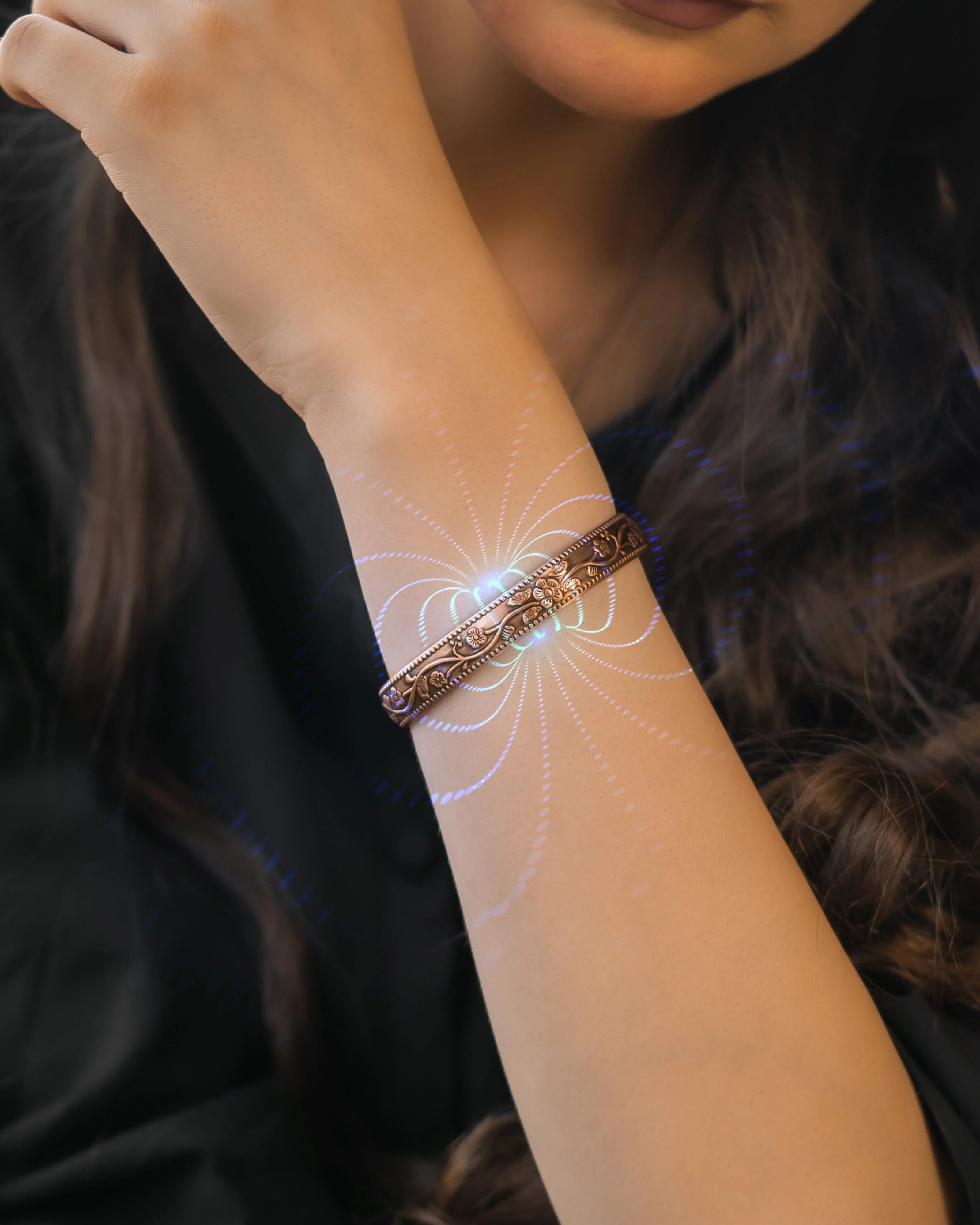 His & Hers Copper Magnetic Cuffs – Twisted & Floral - Image 3
