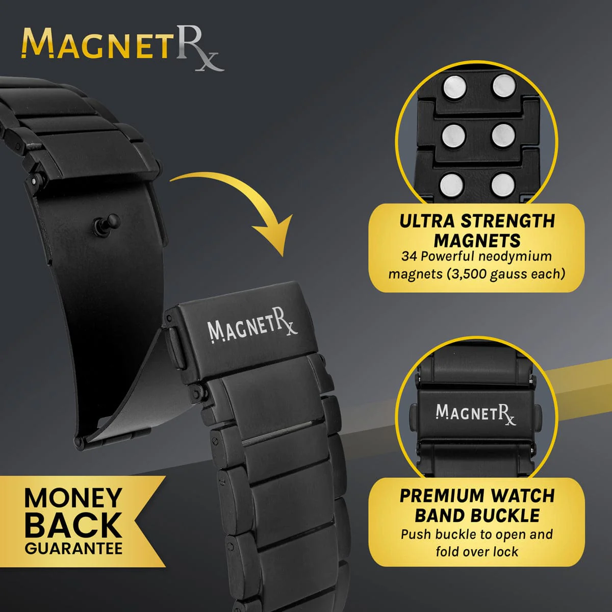 Magnetic Therapy Apple Watch Band Black Stainless Steel - Image 3
