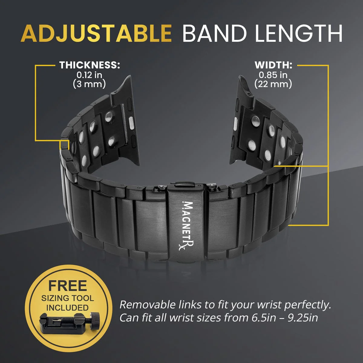 Magnetic Therapy Apple Watch Band Black Stainless Steel - Image 4