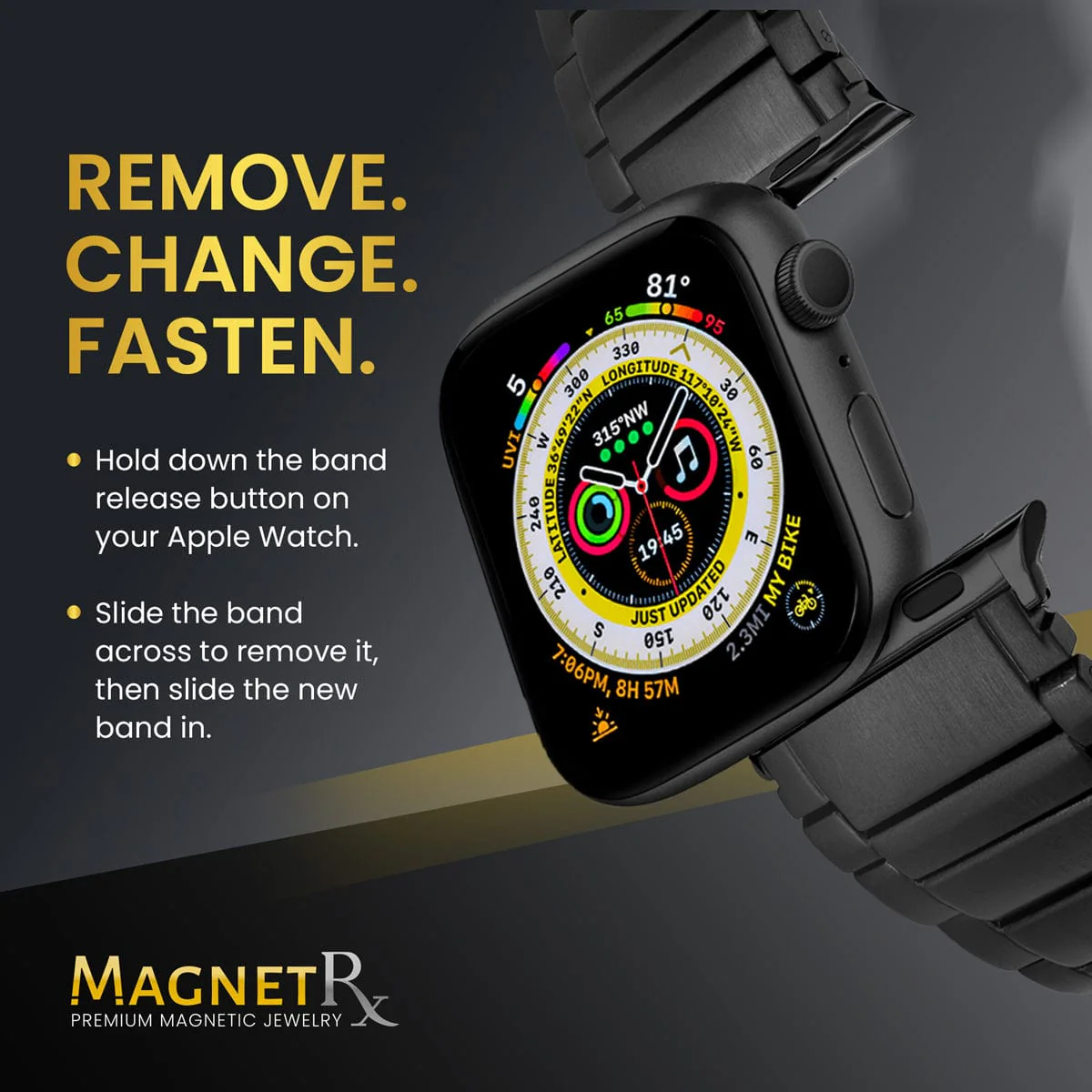 Magnetic Therapy Apple Watch Band Black Stainless Steel - Image 7
