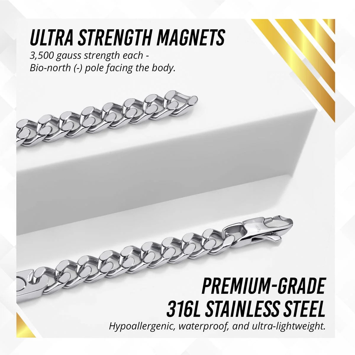 Magnetic Therapy Necklace Stainless Steel Curb Chain - Image 6