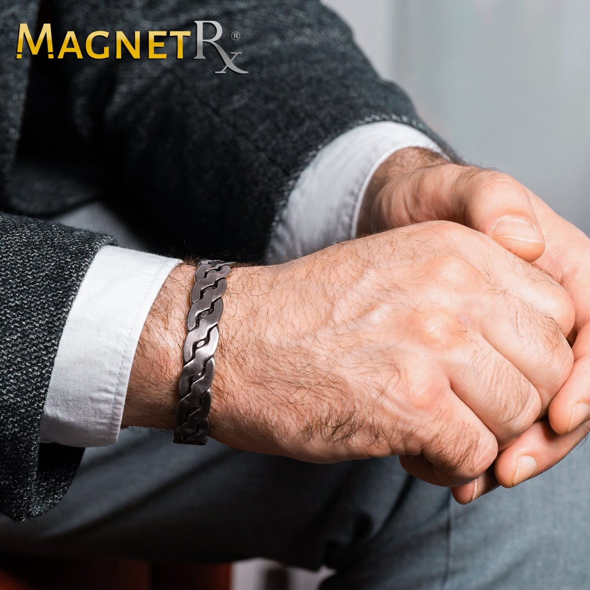 Rugged Twist Magnetic Therapy Bracelet Silver Bangle - Image 7