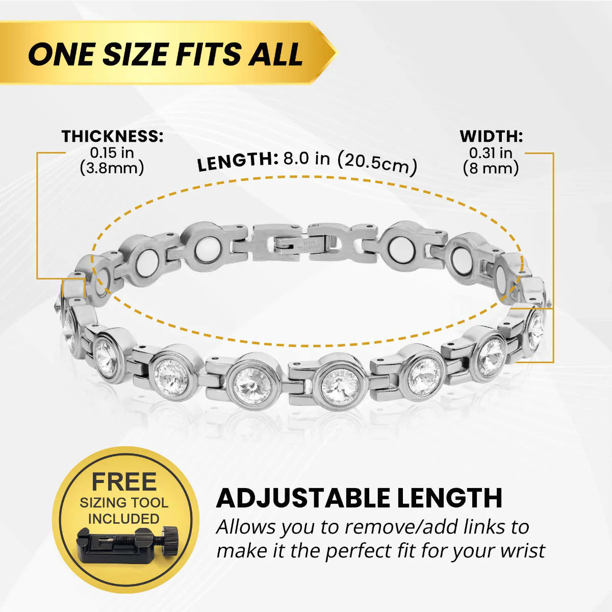 Women's Silver Crystal Magnetic Therapy Bracelet - Image 5