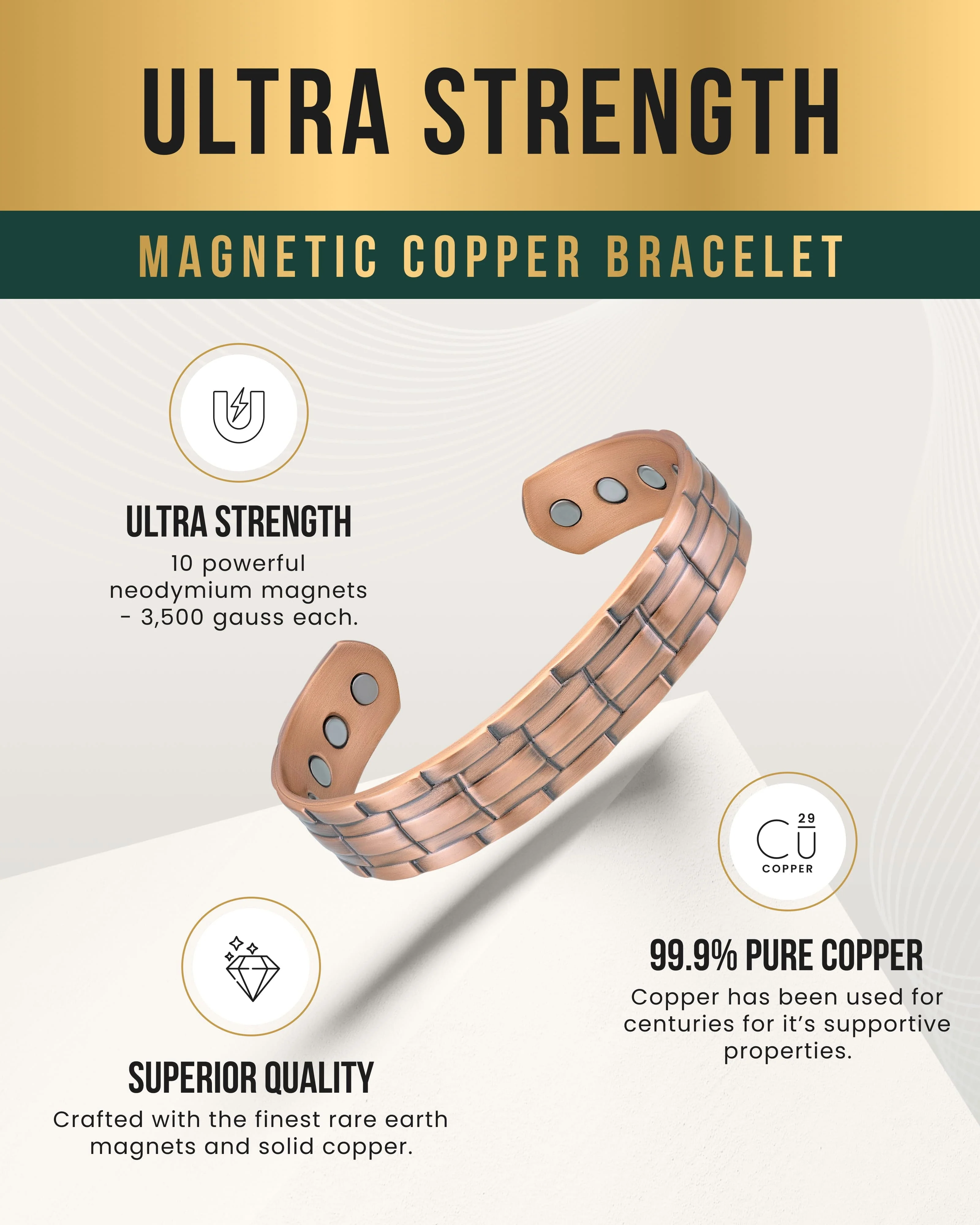 Stamped Chain Magnetic Copper Bracelet Cuff for Men - Image 4