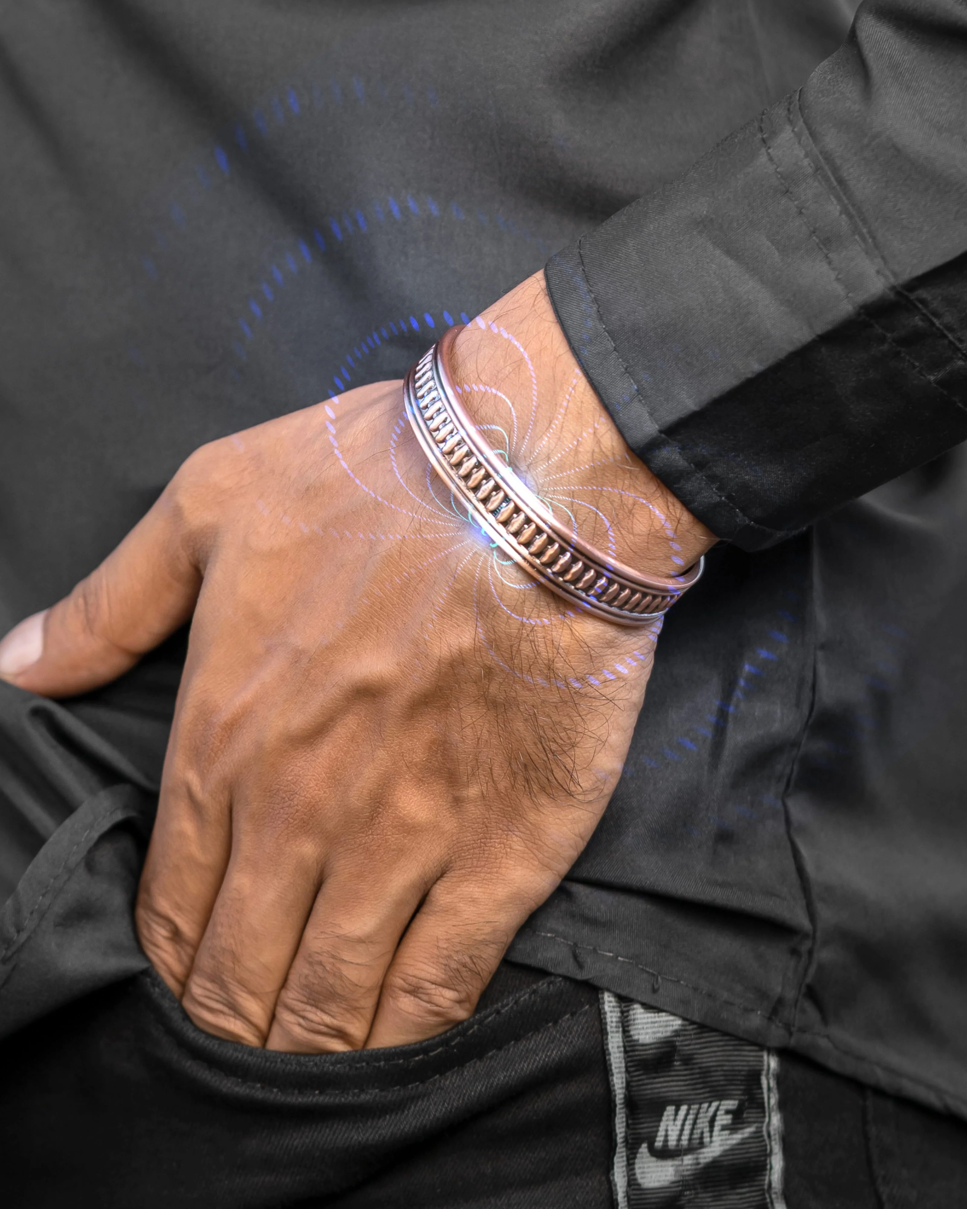 Stamped Native Magnetic Copper Bracelet Cuff for Men - Image 2