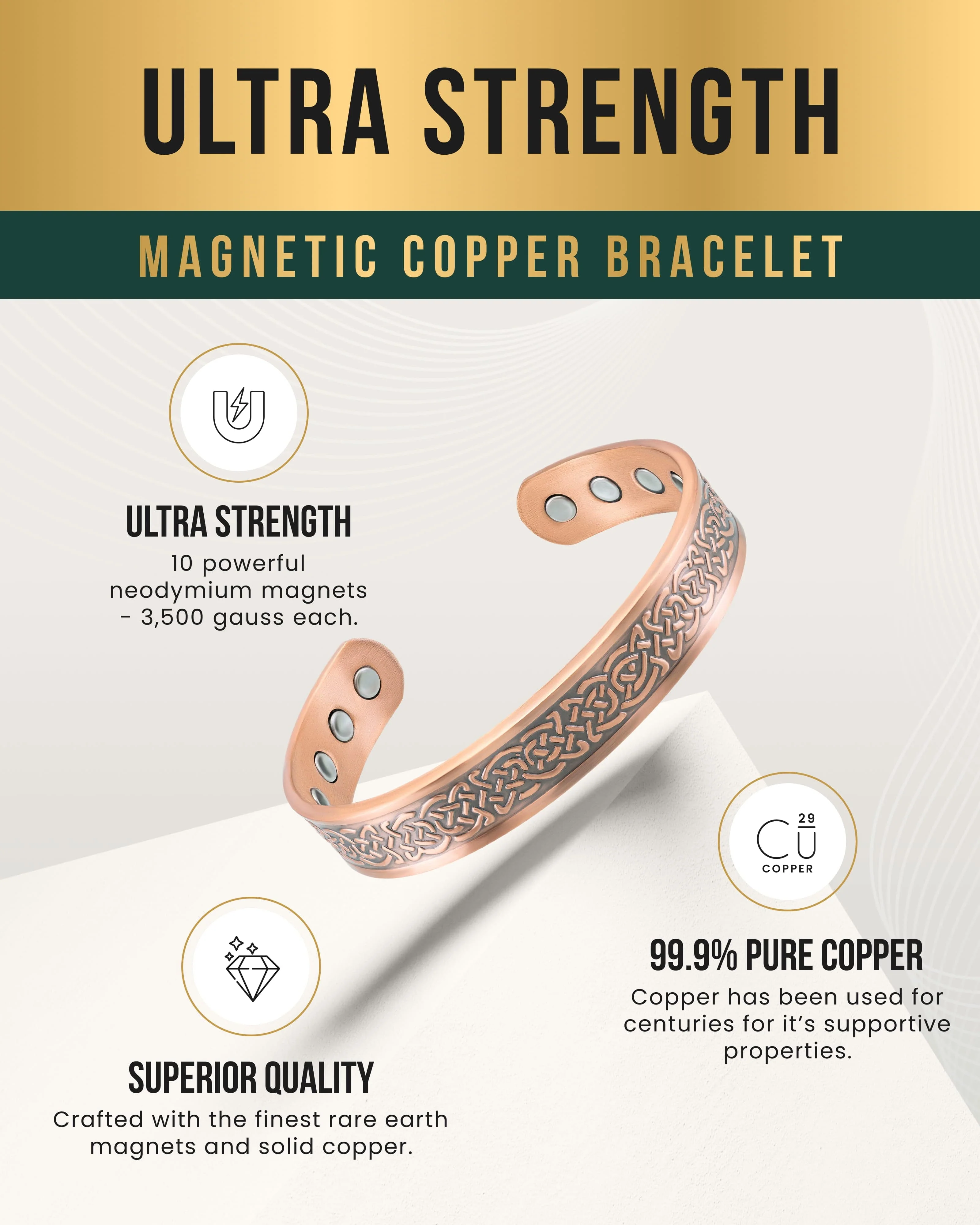 Stamped Shielded Knot Magnetic Copper Bracelet Cuff for Men - Image 3