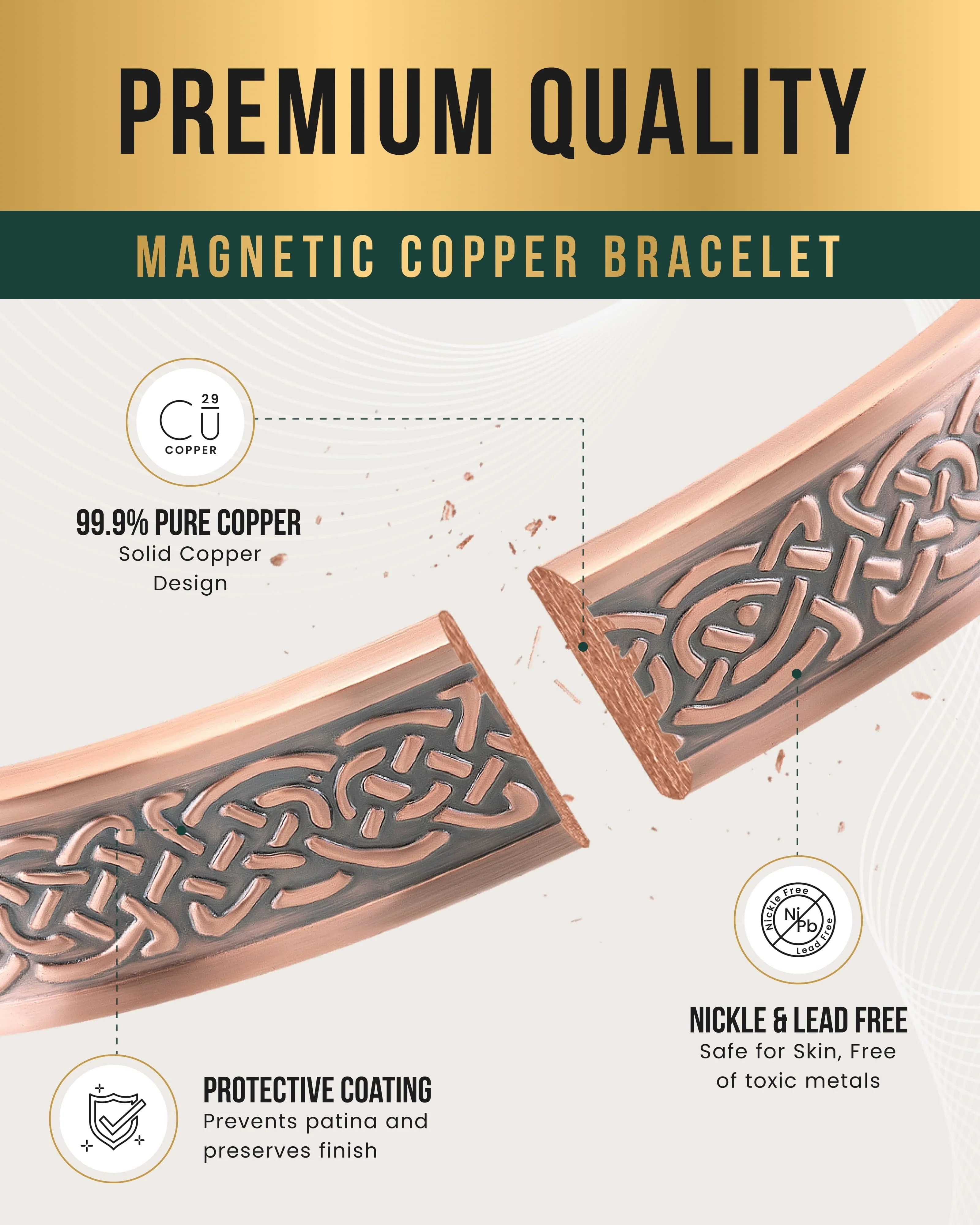 Stamped Shielded Knot Magnetic Copper Bracelet Cuff for Men - Image 4