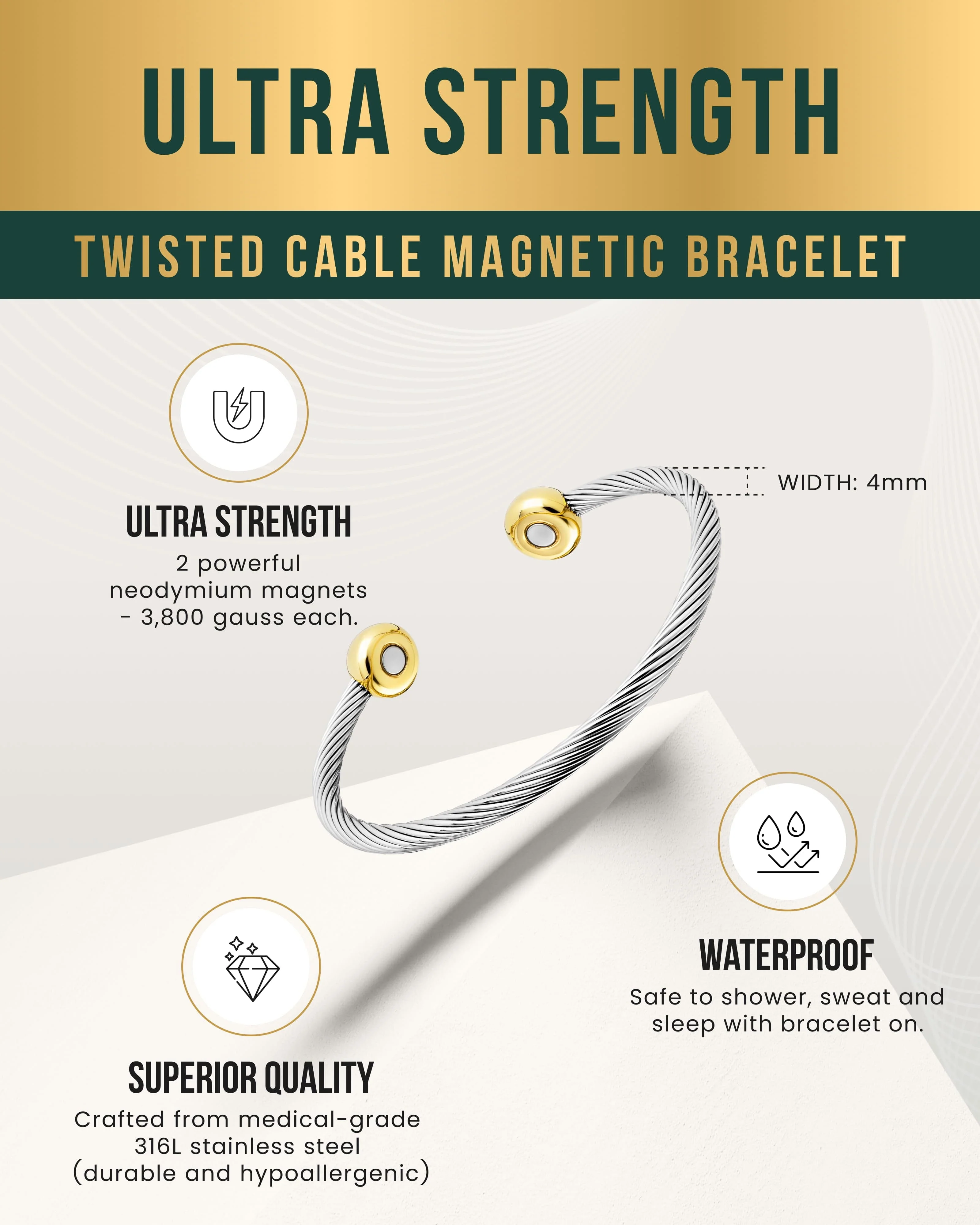Twisted Cable Magnetic Bracelet Cuff (Silver & Gold) - Image 4