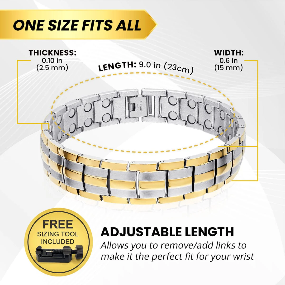 Ultra Strength Magnetic Therapy Bracelet Silver & Gold Classic - Image 5