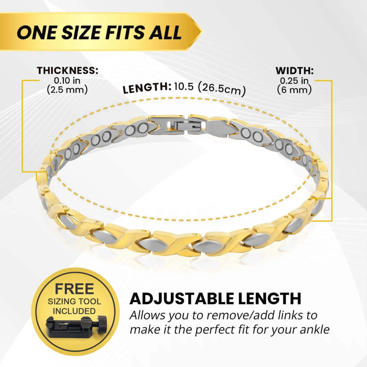 Ultra Strength Titanium Magnetic Therapy Anklet for Women (Gold & Silver) - Image 5