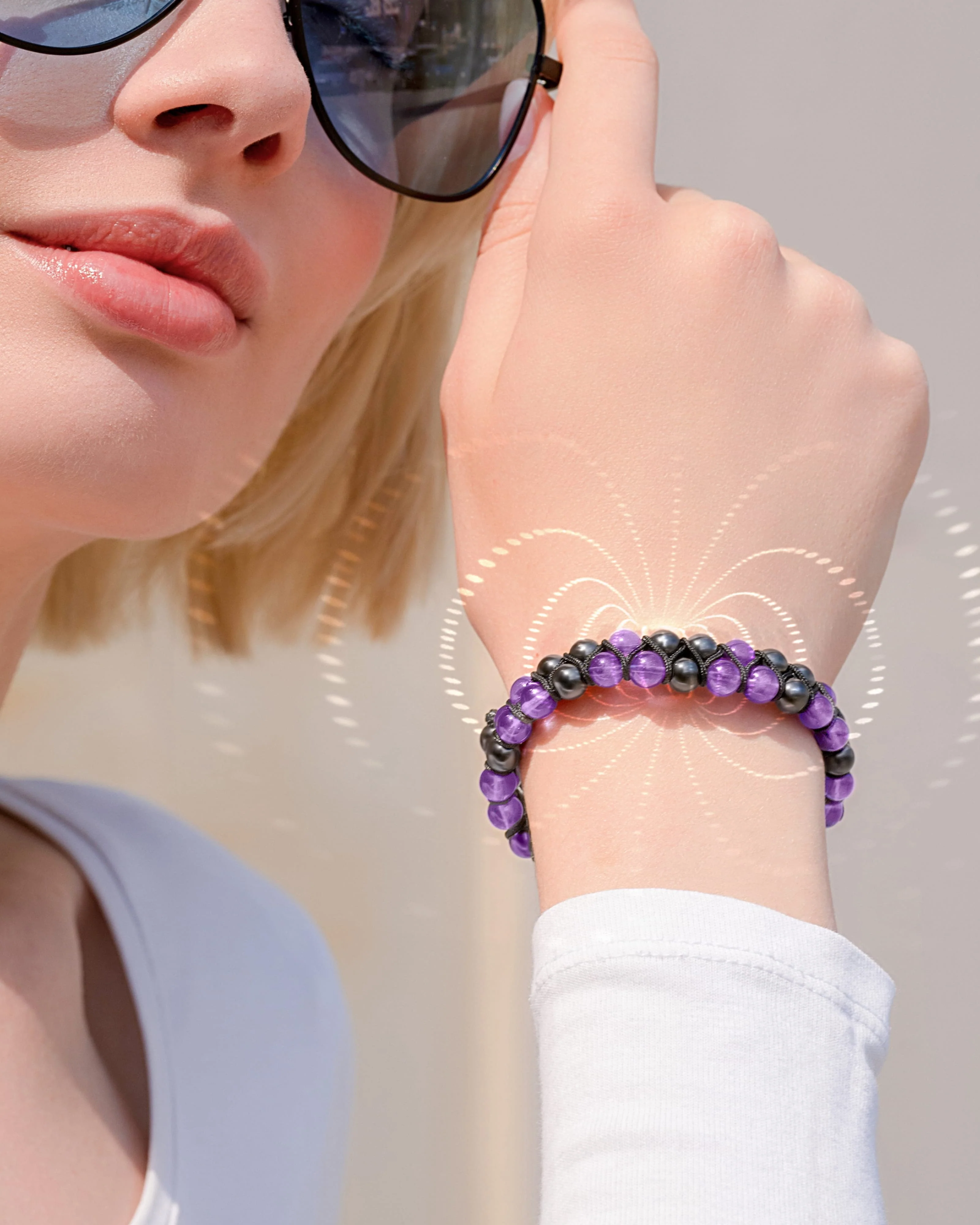 Magnetic Hematite & Amethyst Beaded Bracelet for Women - Image 9