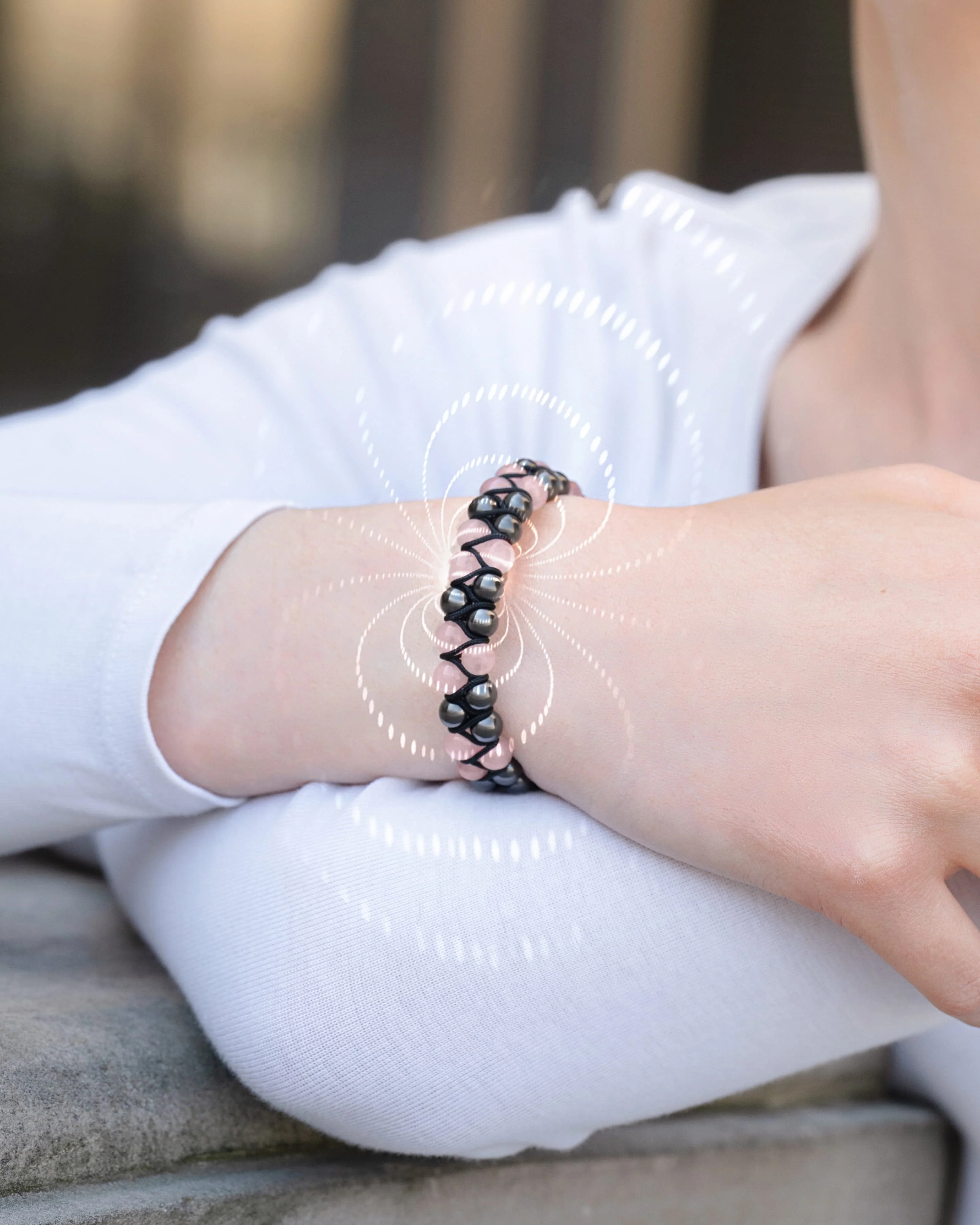 Magnetic Hematite & Rose Quartz Beaded Bracelet for Women - Image 9