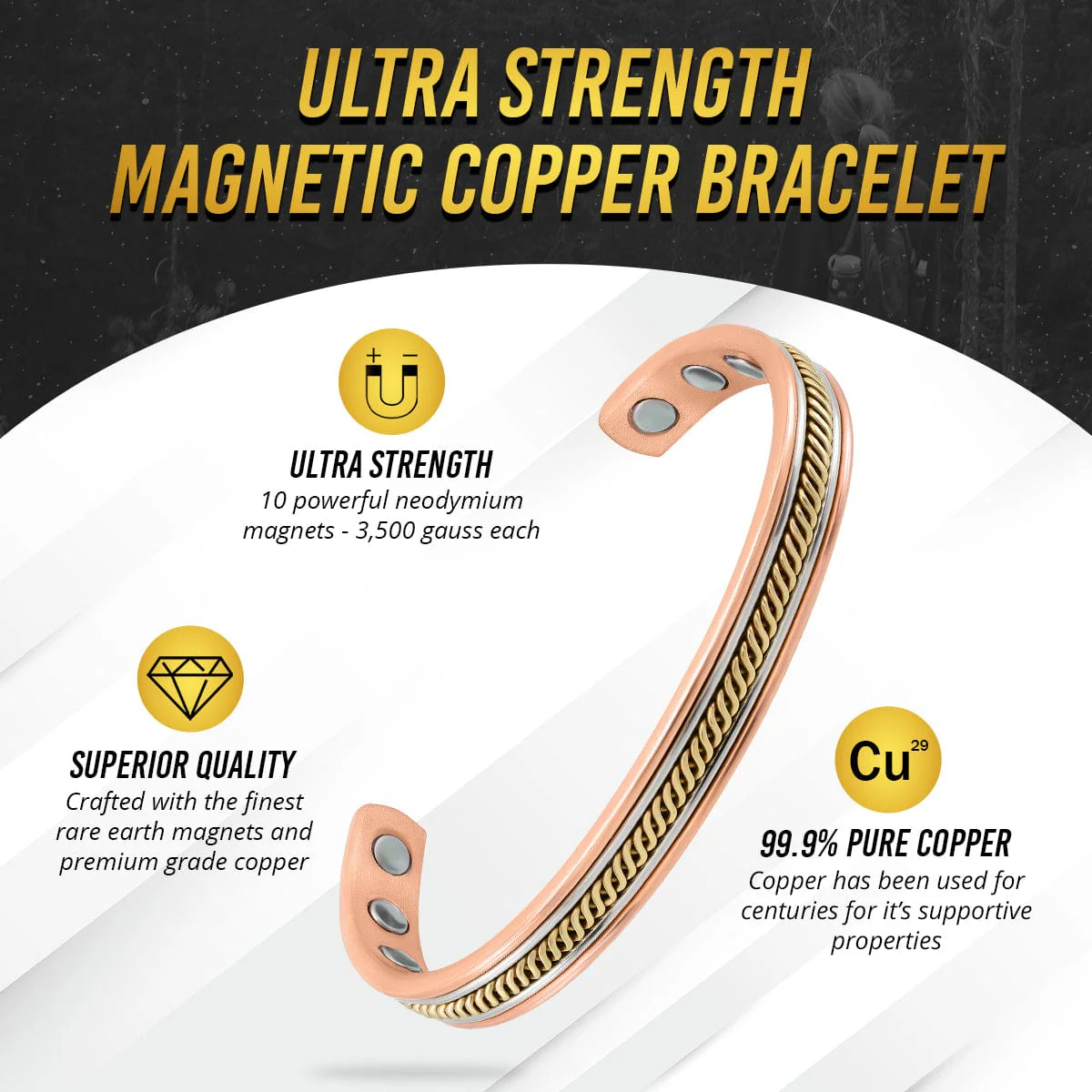Women’s Twisted Inlay Copper Magnetic Therapy Bracelet Bangle - Image 3