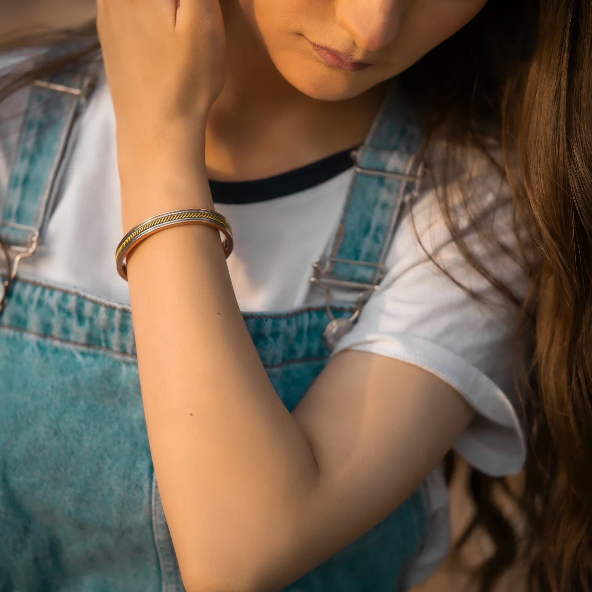 Women’s Twisted Inlay Copper Magnetic Therapy Bracelet Bangle - Image 7