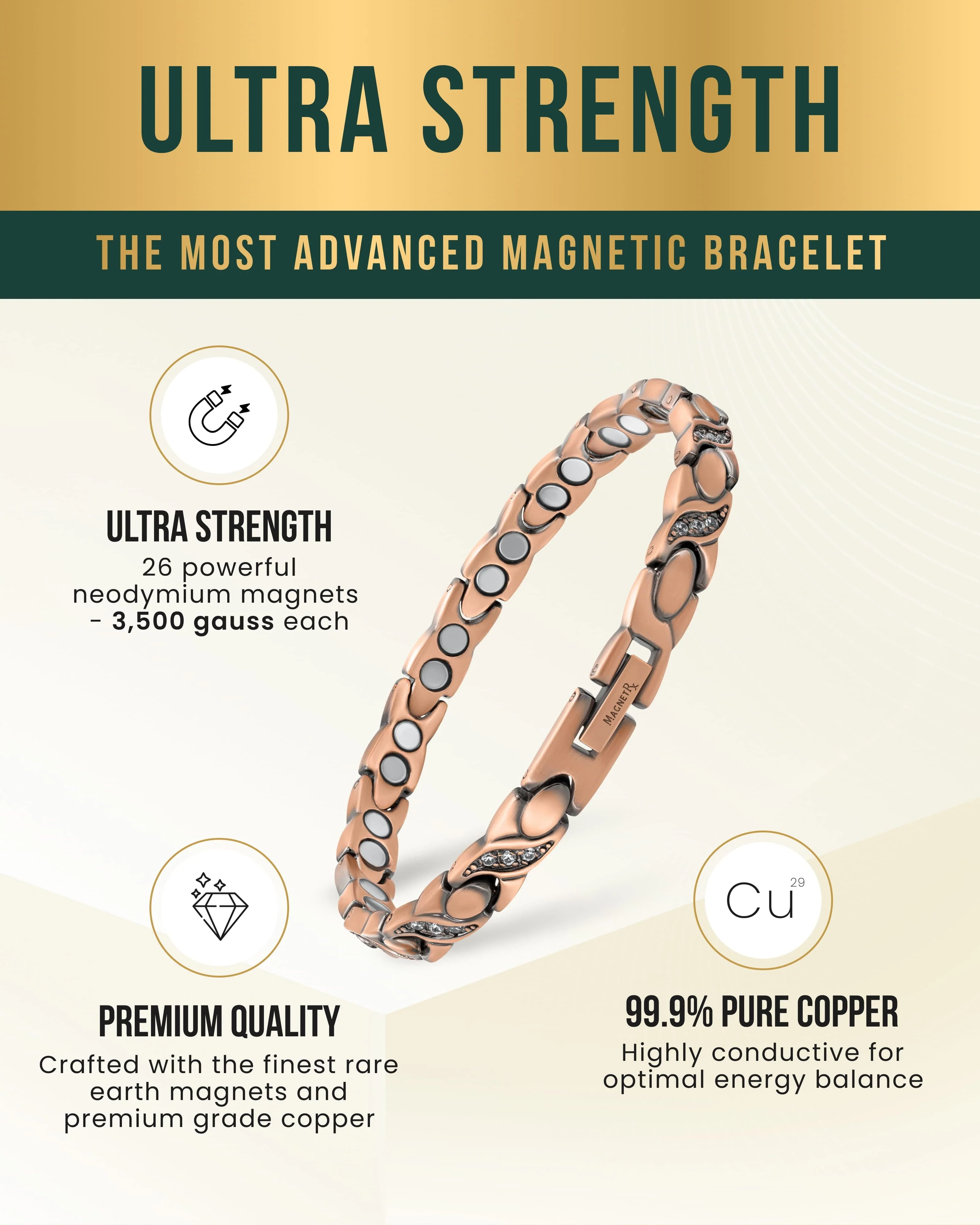 Women’s Ultra Strength Pure Copper Magnetic Bracelet (Crystal XO) - Image 3