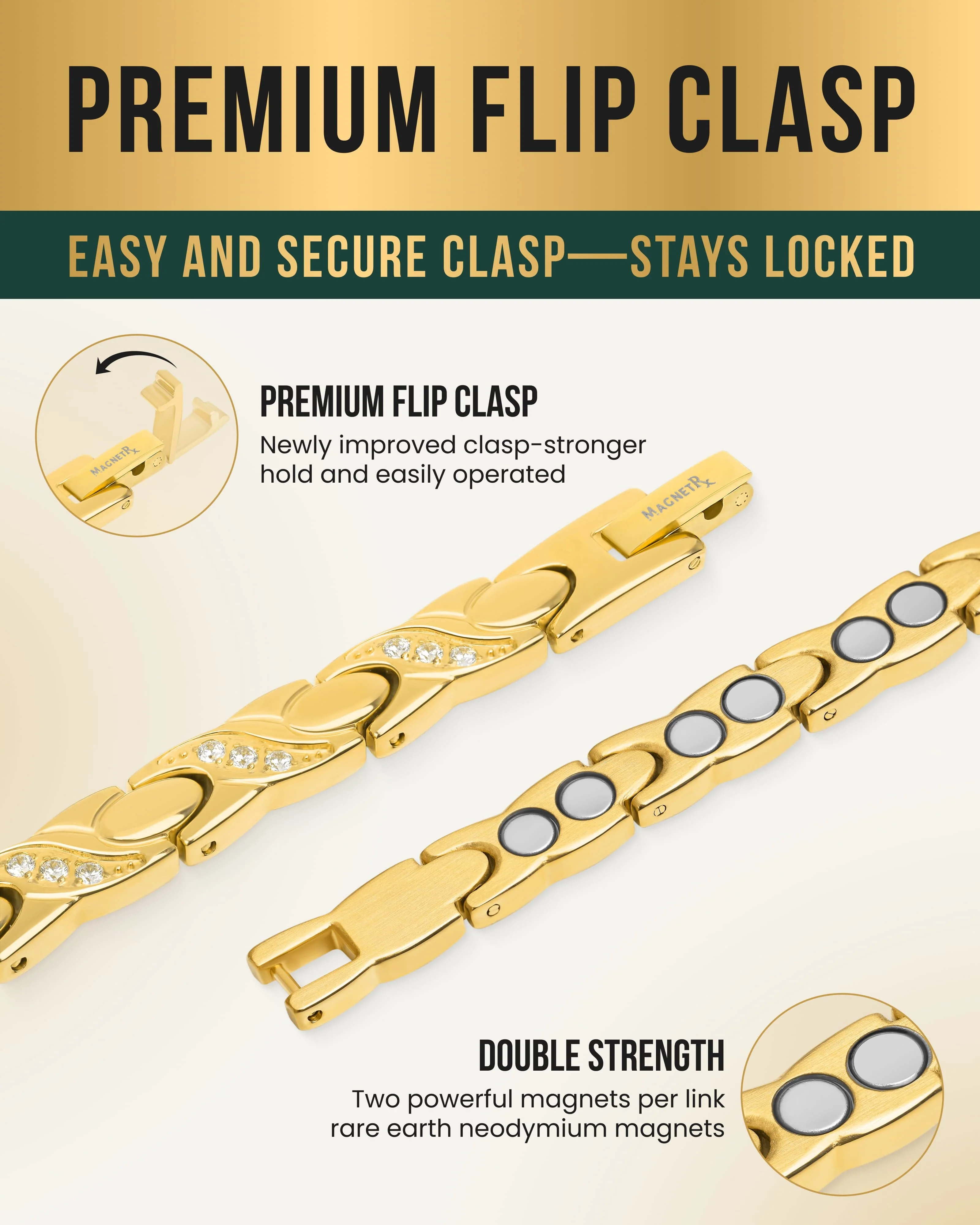 Women's Ultra Strength Magnetic Bracelet Crystal XO (Gold) - Image 4