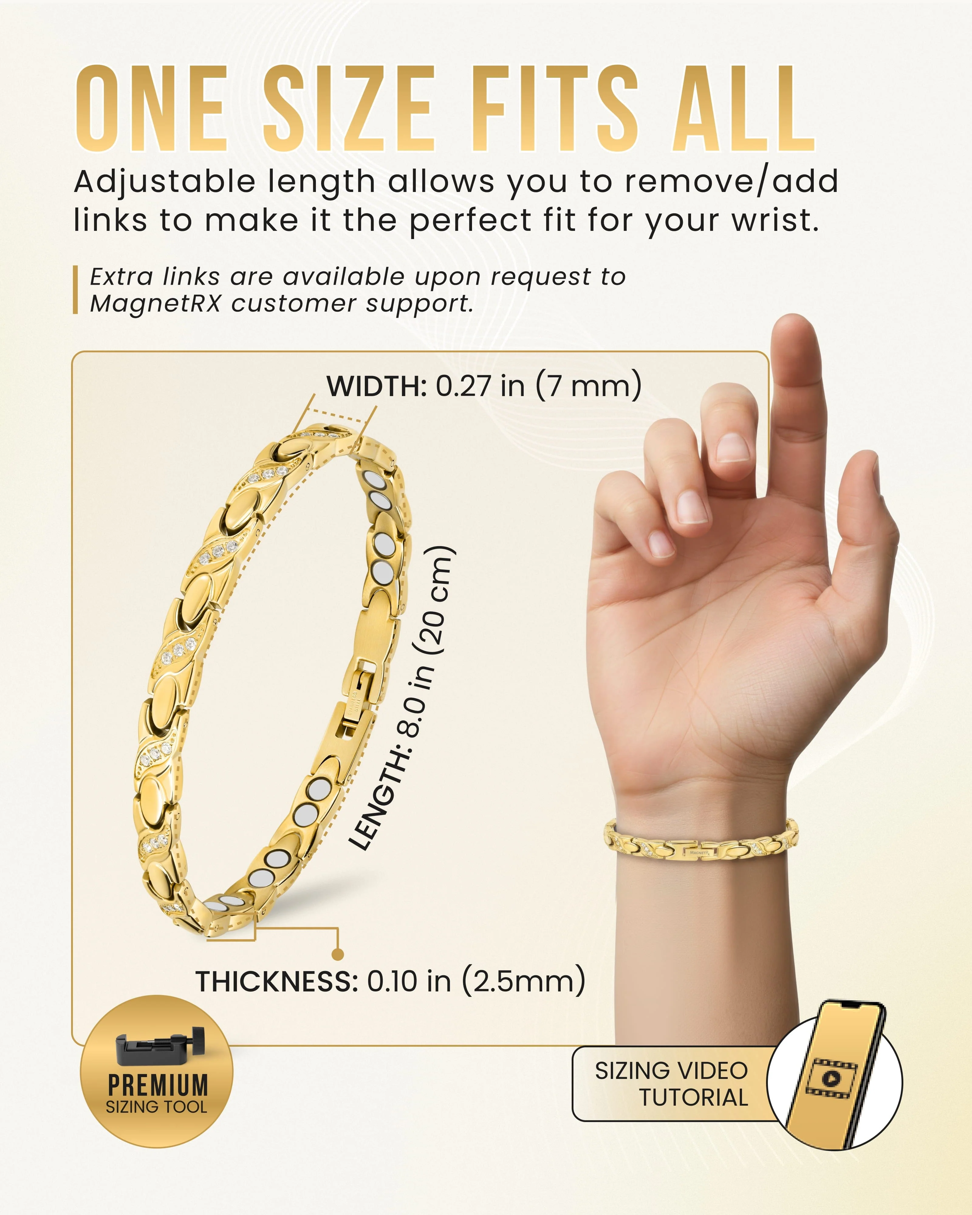 Women's Ultra Strength Magnetic Bracelet Crystal XO (Gold) - Image 5