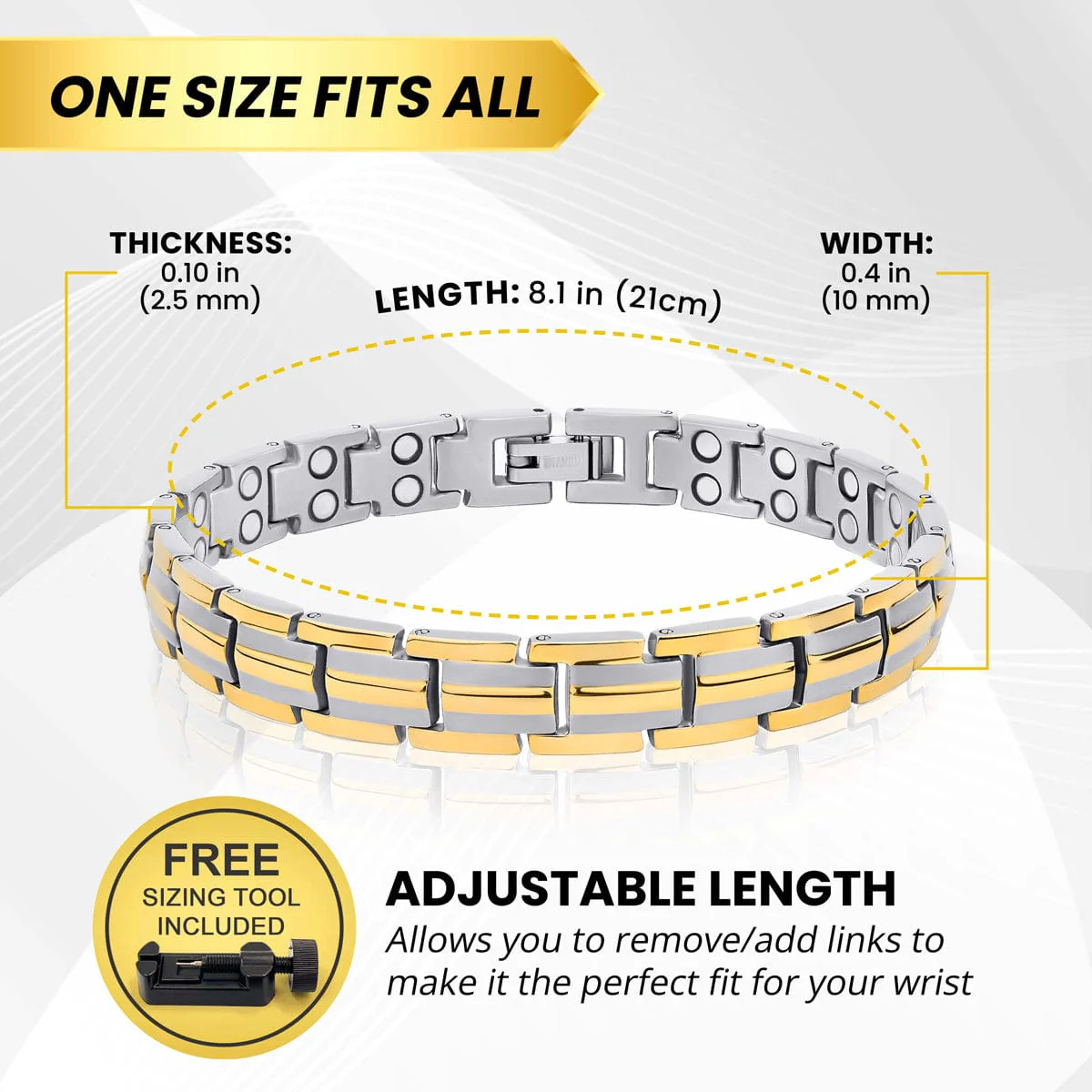 Women's Ultra Strength Silver & Gold Titanium Magnetic Bracelet - Image 5
