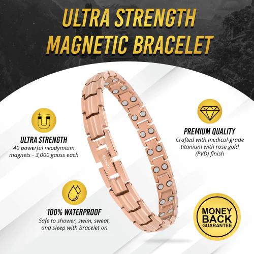Women's Ultra Strength Magnetic Therapy Bracelet Rose Gold Titanium - Image 3