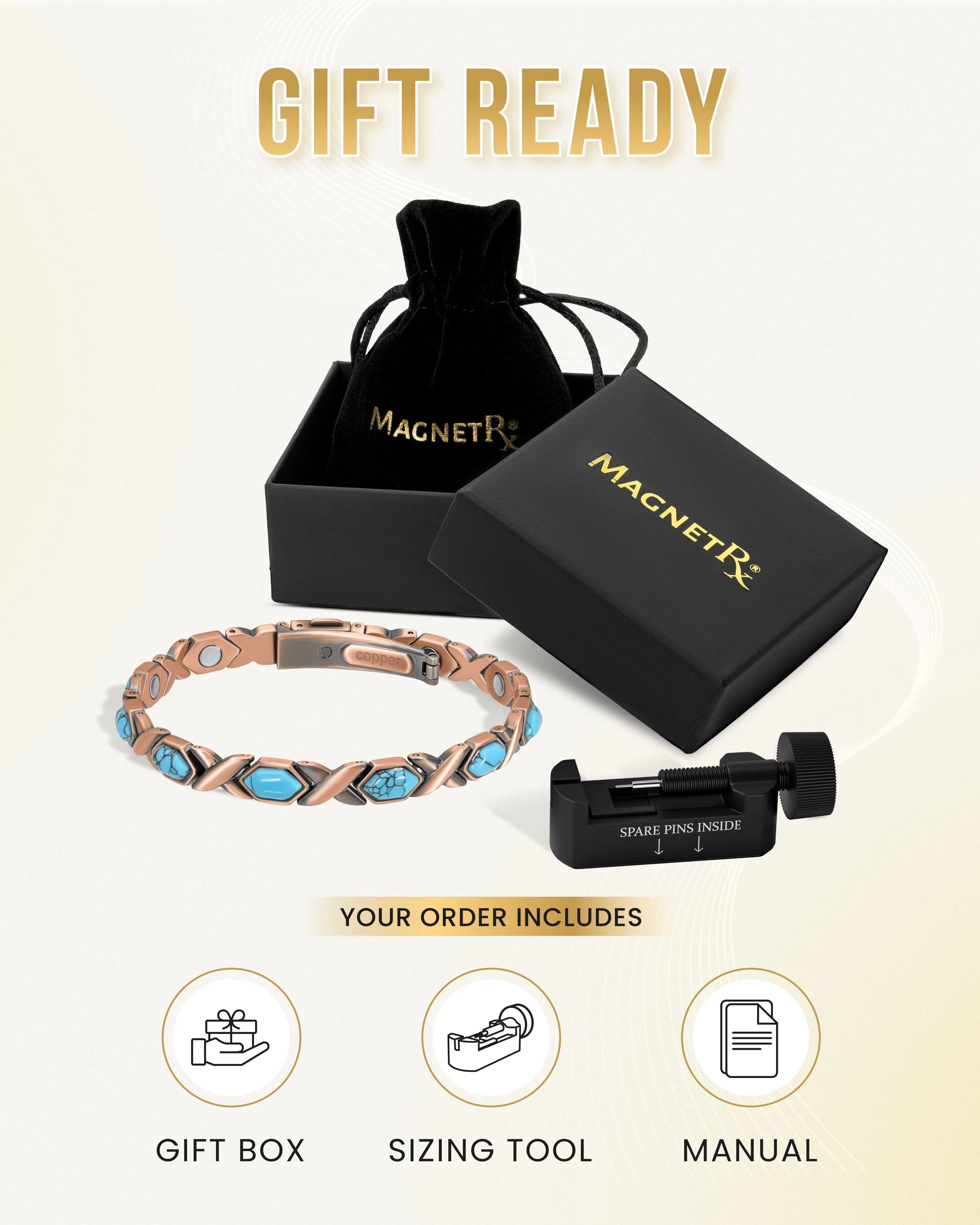 Women's Ultra Strength Pure Copper Magnetic Bracelet (Turquoise XO) - Image 8