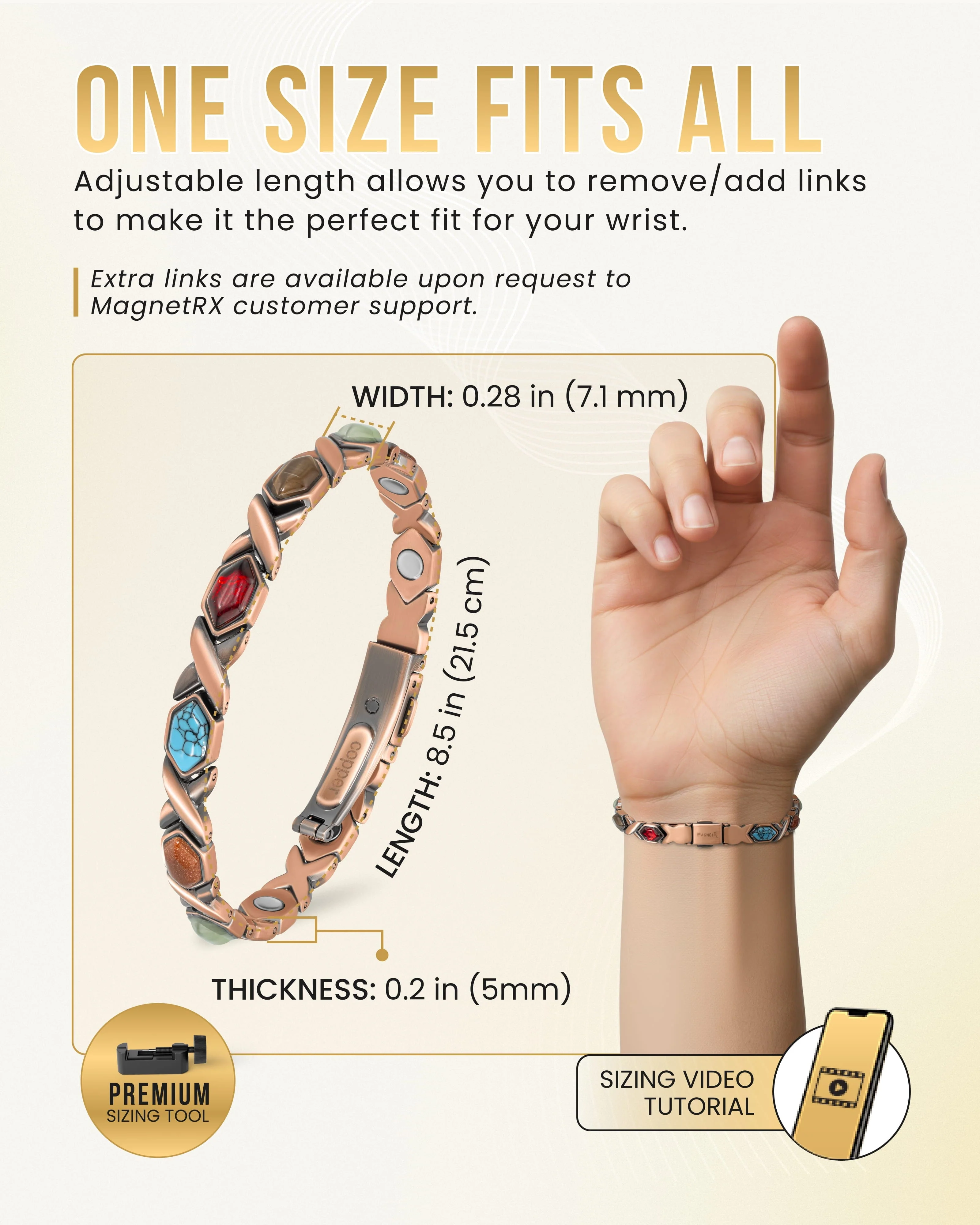 Women's Ultra Strength Pure Copper Magnetic Bracelet (Mixed Stones) - Image 6