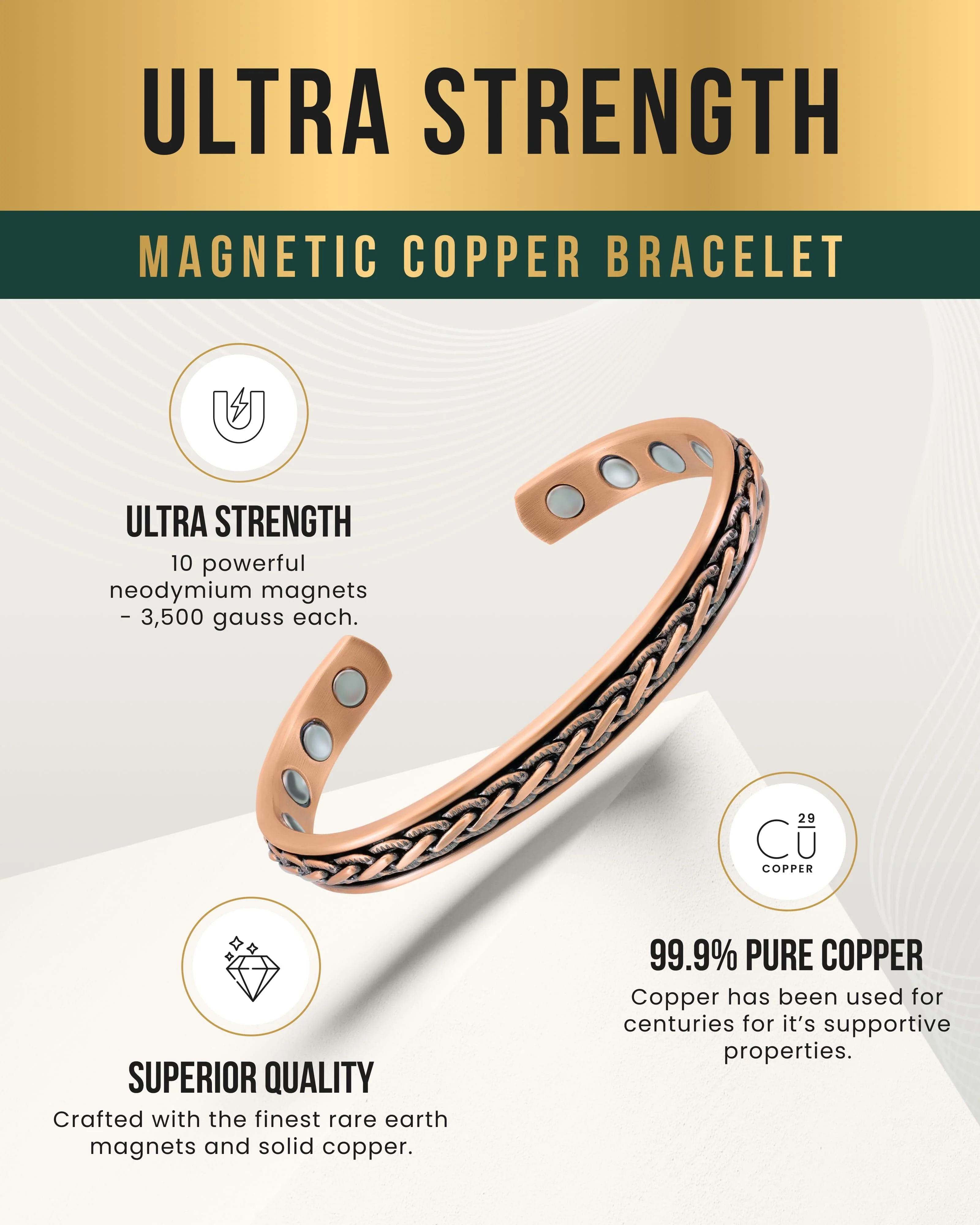 Woven Inlay Copper Magnetic Therapy Bracelet Bangle for Men & Women - Image 4